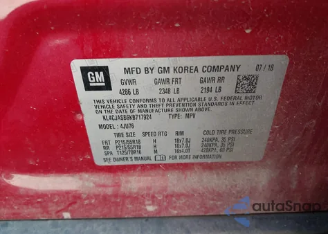 2019 Buick Encore Fwd Preferred из США, поврежденный, VIN KL4CJASB6KB717924